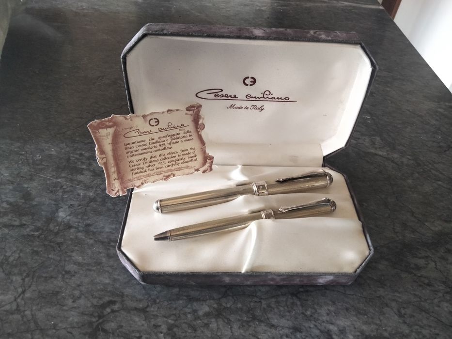 Conjunto de caneta e esferográfica, Cesare Emiliano, em prata
