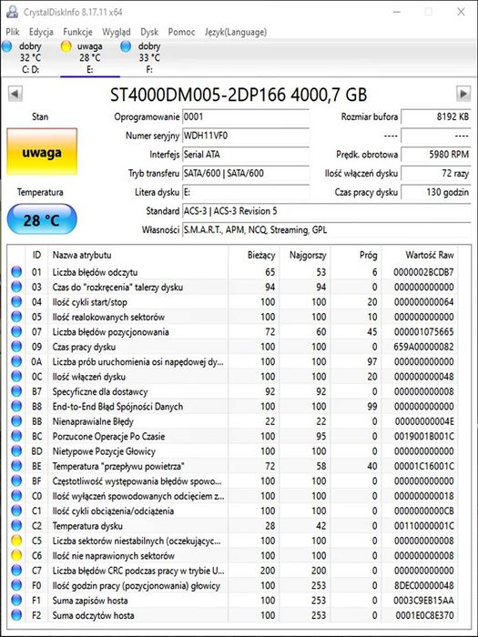 HDD 4TB SeaGate BarraCuda 3.5" - Komunikat UWAGA