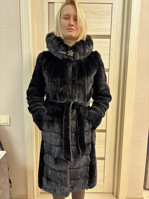 Шуба натуральна норка мутон чорна розмір S