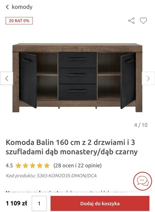 Komoda z BRW z szufladami i półkami