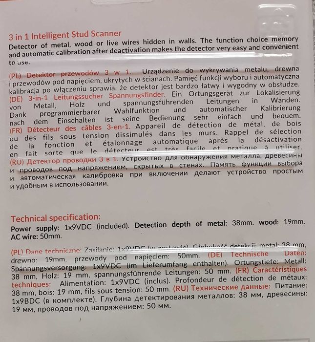detektor wykrywania metalu, drewna i przewodów pod nap.
