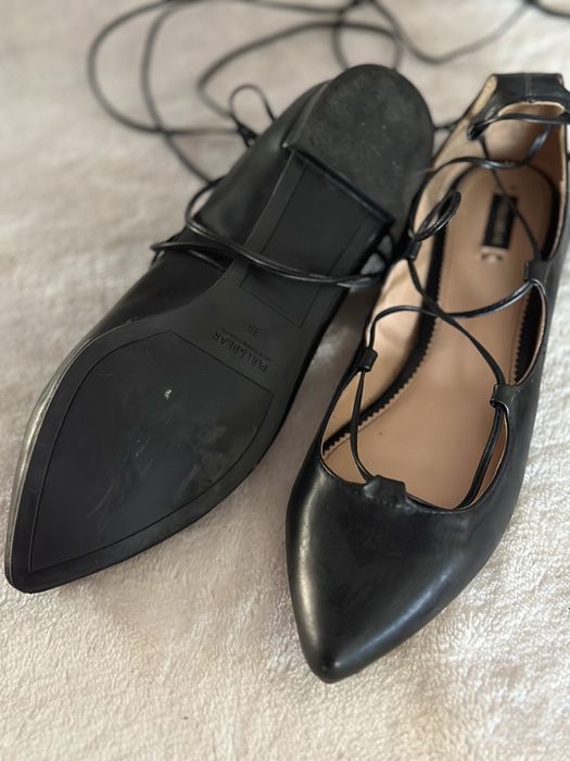 Baletki gladiatorki skora nat. baleriny czółenka wiązane 39