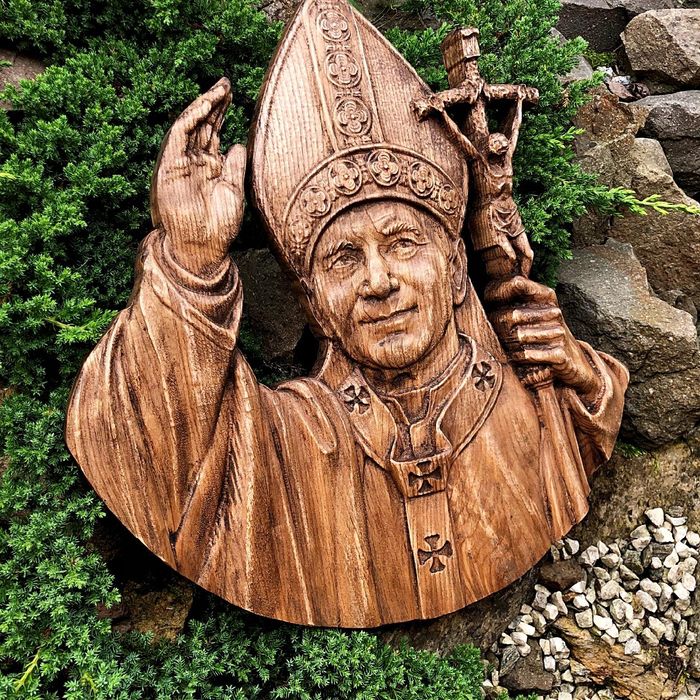 Obraz w drewnie prezent Święty Jan Paweł II 50 cm