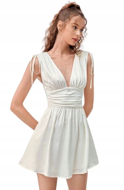 Shein sukienka szykowna na wesele koktajlowa trapezowa ecru 36 1v2x