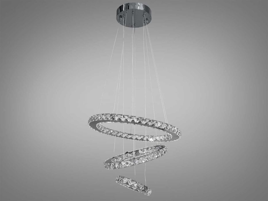 Стильна кришталева LED люстра на підвісах-тросах, 60W