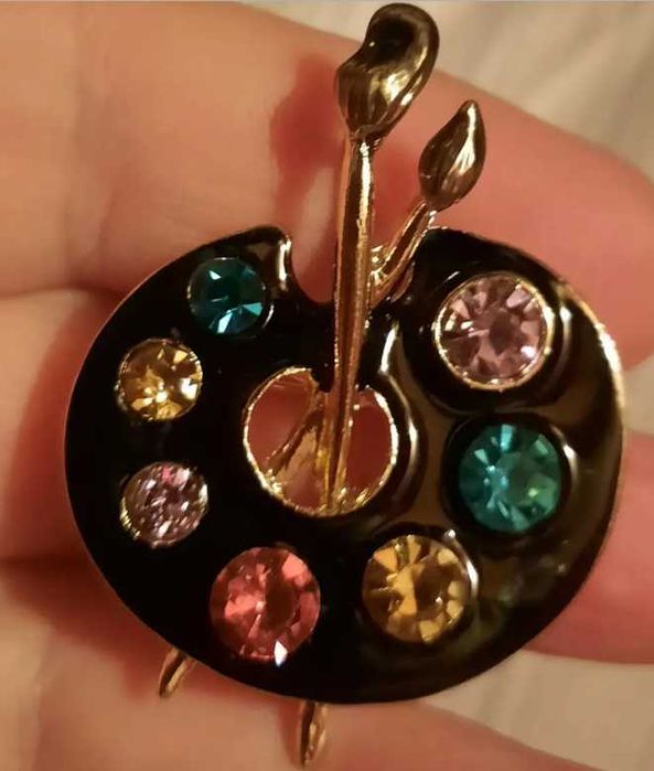 подарочная брошь кулон 2в1 камни ХУДОЖНИК акварель кисти эмаль