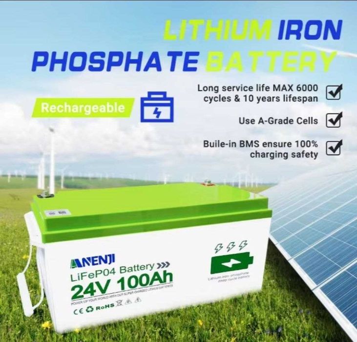 24V 100Ah LiFePO4 Anenji  Акумулятор  (2.4 кВт·год) BMS Bluetooth