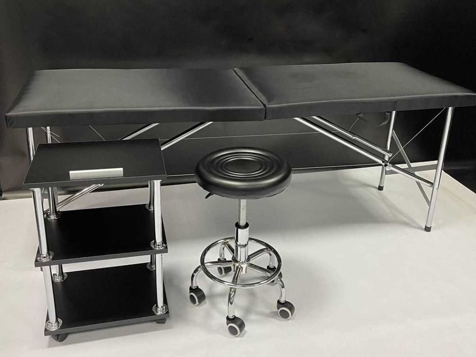 Набір: ручна кушетка, стілець і візок для майстра, чорний