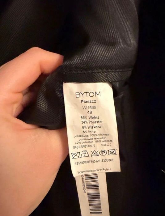 Bytom czarny wełniany płaszcz klasyczny unisex wełna