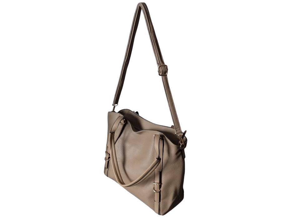 Torebka Damska Shopper Na Ramię Pojemna Jasny Beż Nude, Miejska