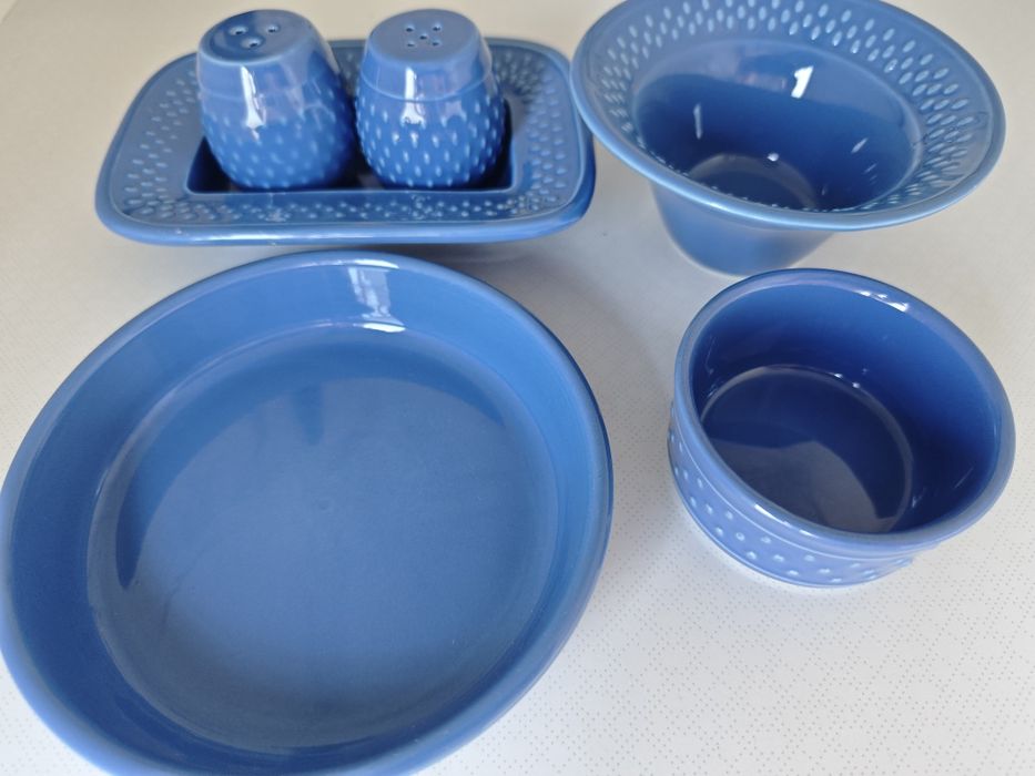 Conjunto Cerâmica Vintage Geneviève Lethu – Coleção "Grain de Riz" (Azul)