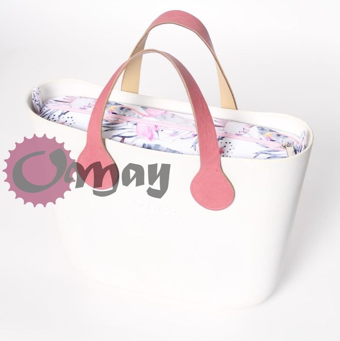 organizer OBAG MINI flamingi kwiaty pudrowy róż 2 kieszenie wkład OMAY