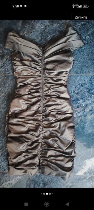 Stan idealny drapowana sukienka srebrna Cachet z klamrą XS