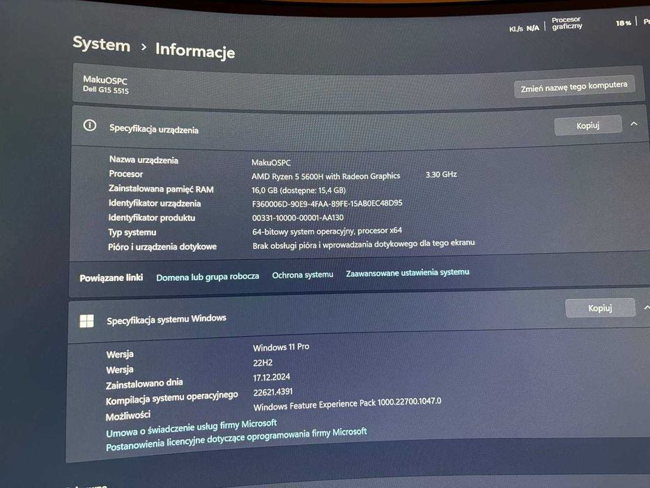 Laptop Gamingowy Dell G15 Ryzen Edition