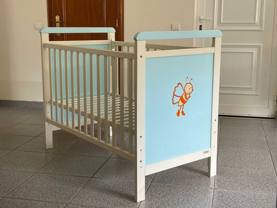 Berço/Cama de Grades Branco e Azul