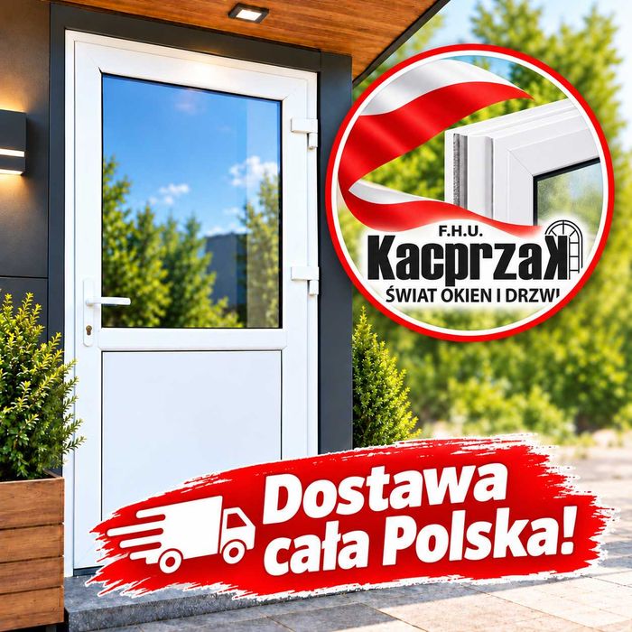 DRZWI ZEWNĘTRZNE PCV 125x210 Lewe, Białe, Przeszklone, Polska Produkcja | KACPRZAK Dostawa Pod Wskazany Adres Cały Kraj Okna i Drzwi Lider OLX