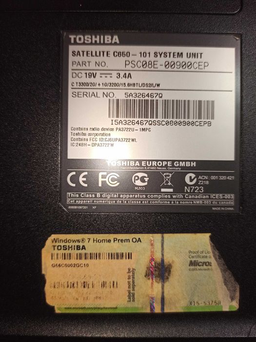 Portátil Toshiba Satellite C650-101 usado