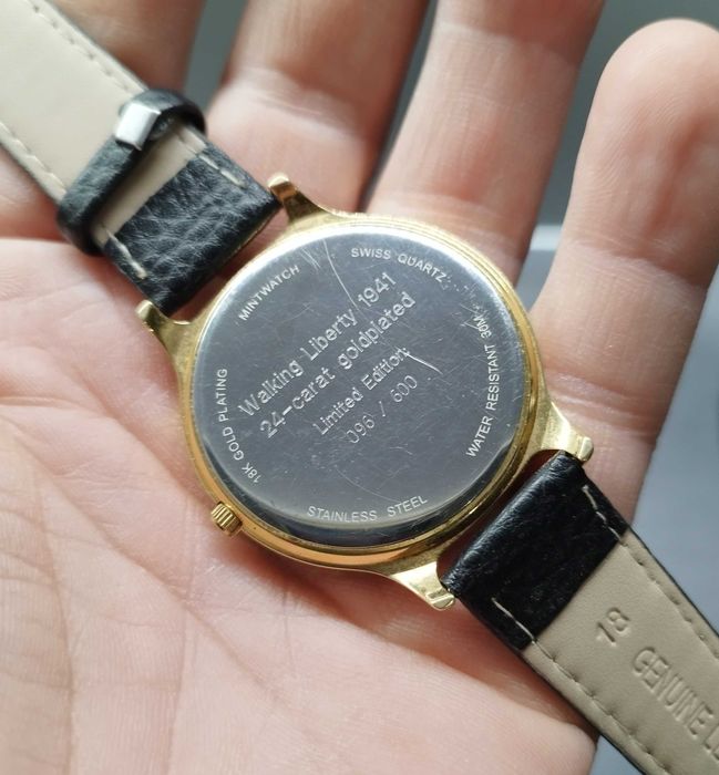 Zegarek męski Walking Liberty Half  Dolar limitowana edycja złocony