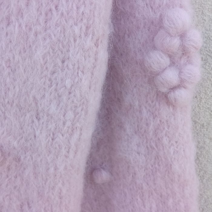 Nowy ręcznie robiony sweter kardigan handmade Drops Melody pudrowy róż