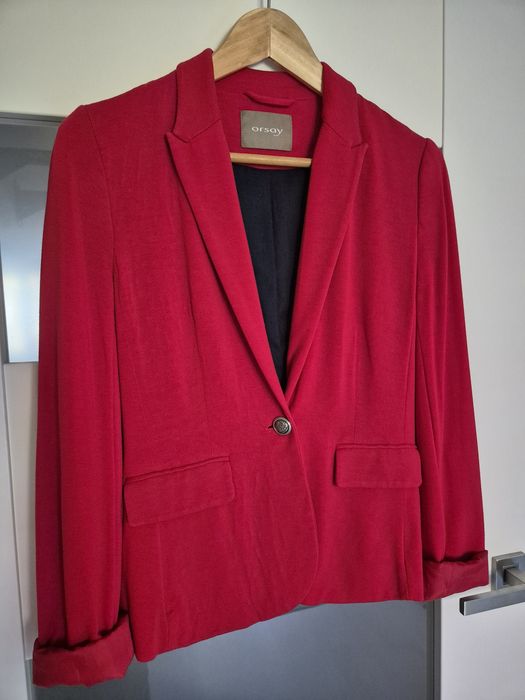 Czerwona marynarka z wiskozy damska Orsay 34 stan dobry