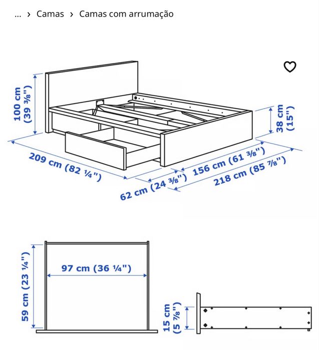 Cama casal com arrumação e colchão