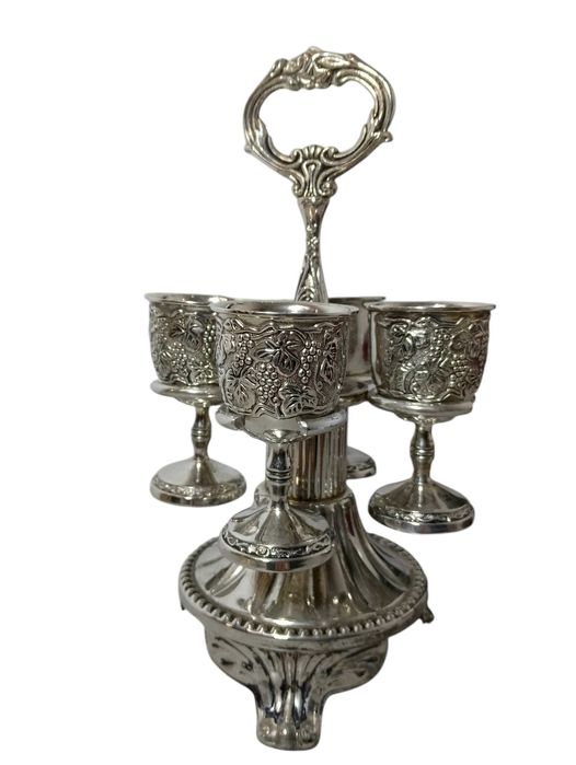 Antyczny Stojak Z Czterema Kieliszkami Na JAJKA