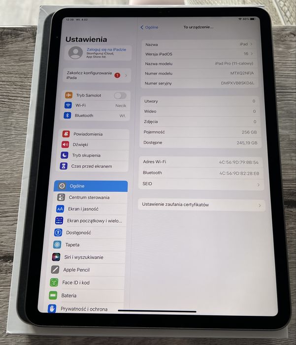 iPad Pro 11 256GB Wifi+Cellular Spacegrey Czarny Bateria 95% Gwarancja