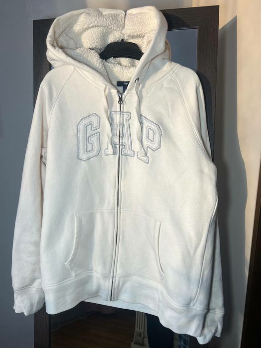 Біле утеплене зіп худі Gap | Байкове худі Gap | Тепла кофта/зірка Gap