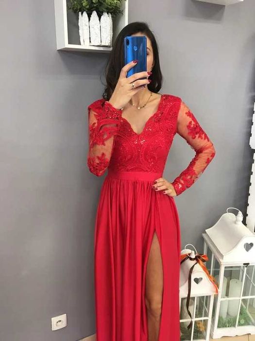 szybka wyprzedaż koronkowa czerwona sukienka 38 emo luna,inubia