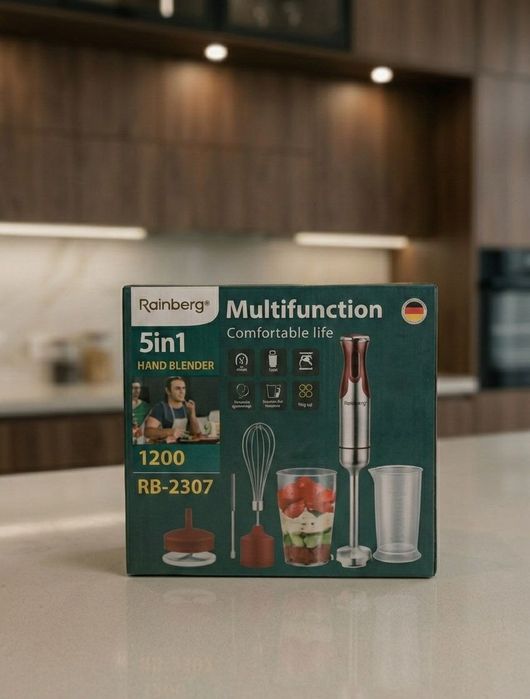 Потужний блендер 1200Вт! Ручний блендер RB-2307 Погружний Rainberg 5в1