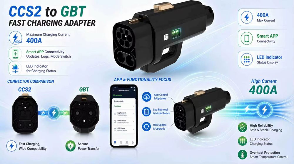 Перехідник CCS2 на GBT/DC для електромобіля з Китаю (400A|320 кВт)