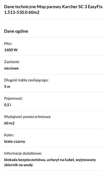 Karcher mop parowy model SC 3 Upright