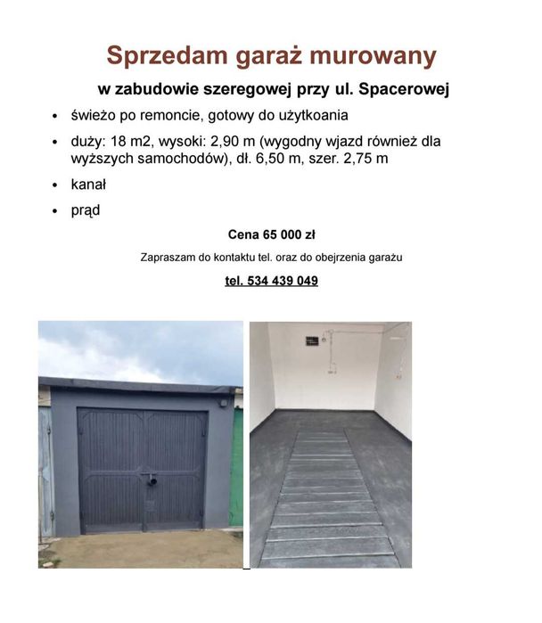 Garaż murowany z kanałem (Wysoki 2,90 m) - Widok 5