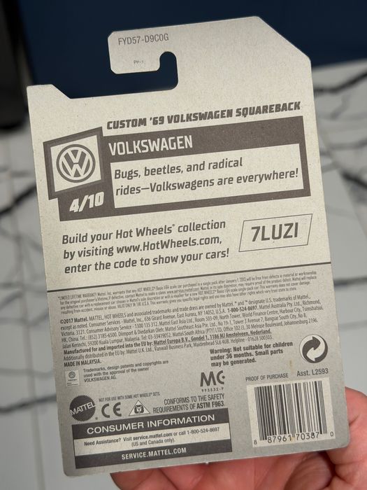 Hot Wheels Custom ’69 VW Squareback Volkswagen aircooled classics golf