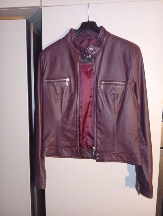 Kurtka skórzana wisnia-bordo