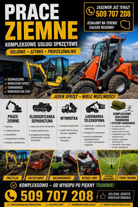 Zakładanie trawników, ogrodzenia panelowe , minikoparka, wywrotka 3.5