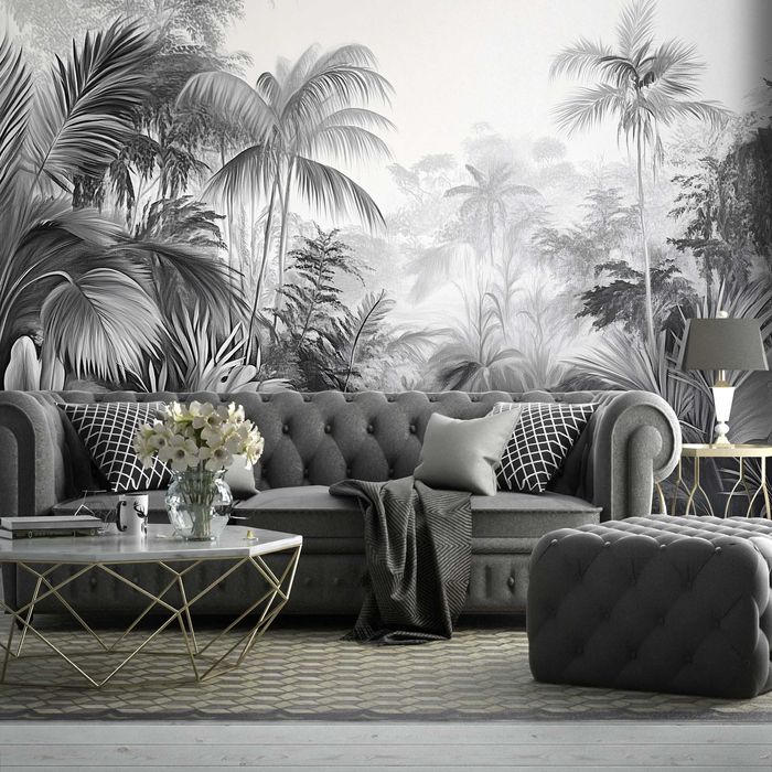 Fototapeta Czarno Biała Szarości Dżungla Drzewa Woda Tropik 3D + KLEJ