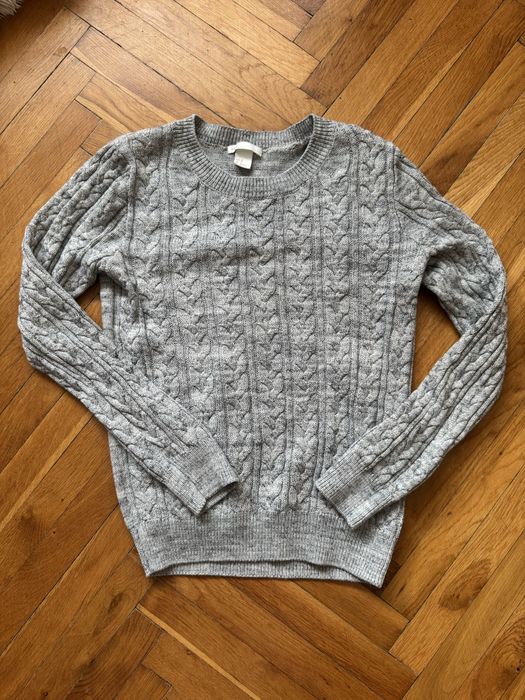 H&M szary sweterek sweter warkoczowy splot XS 34