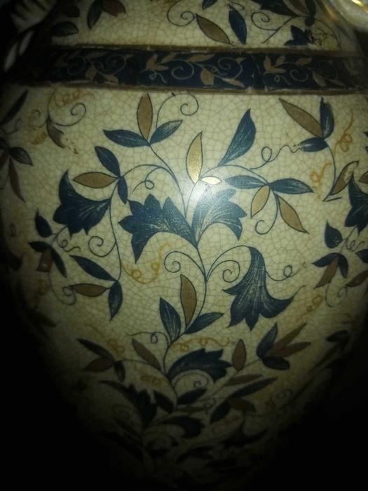Antiga Jarra/ânfora em porcelana azul prússia e dourado