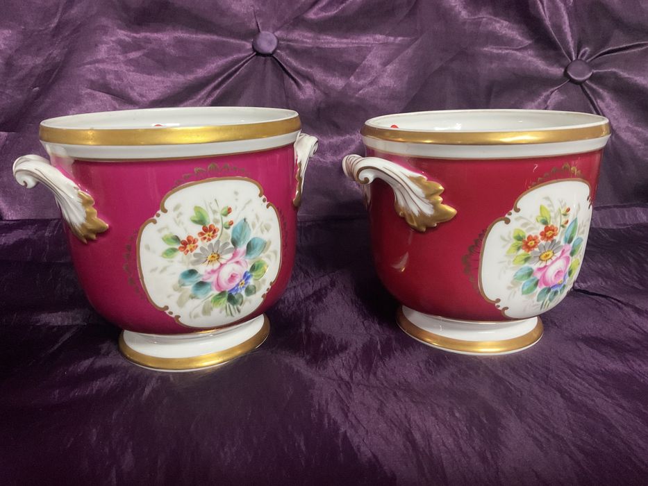 Par de cachê potes porcelana pintura manual 14x16 cm