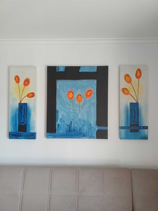 Tela/quadro azul com flores
