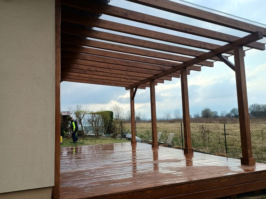 Taras drewniany, zadaszenie tarasu, altana, pergola