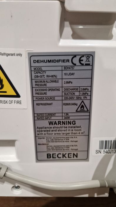 Desumidificador Becken 10L/dia