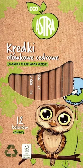 Kredki ołówkowe cedrowe Eco 12 kolorów. Astra