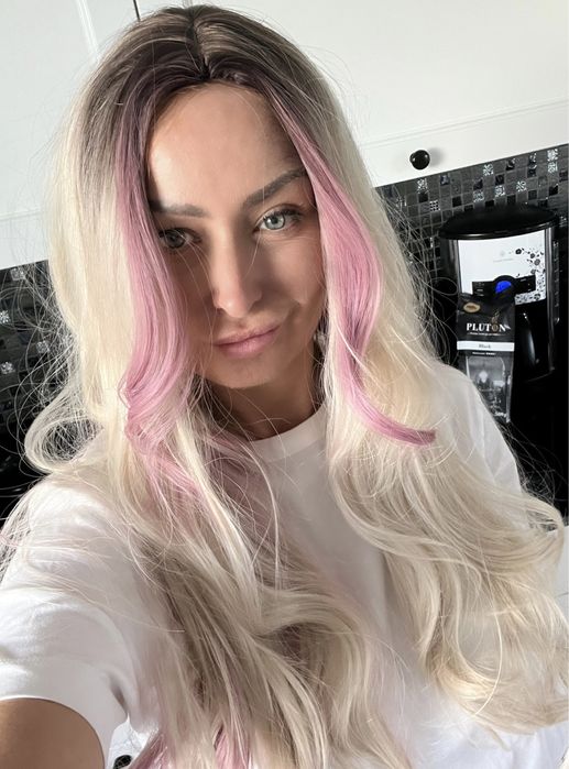 Peruka długa blond ombre- róż