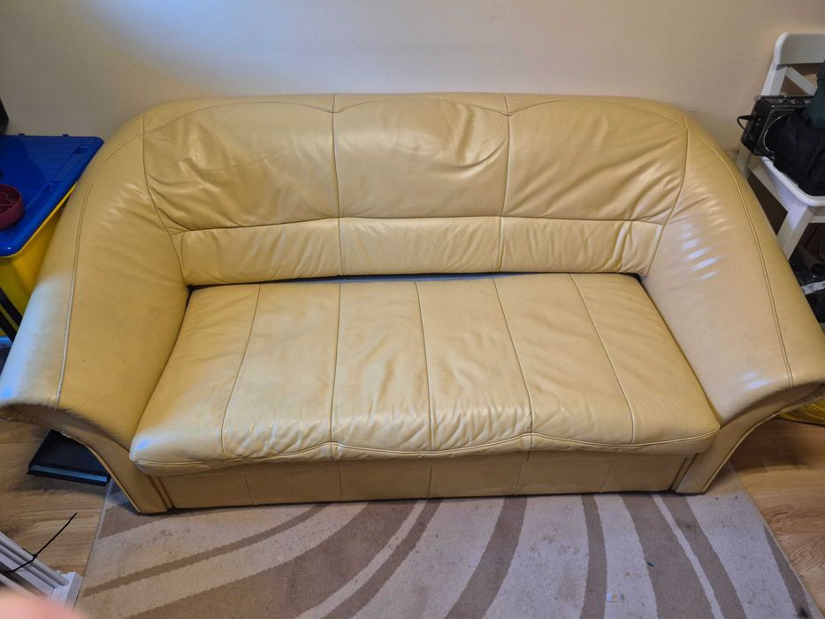 Meble skórzane kremowe sofa + 2 fotele