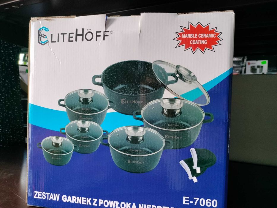 Zestaw Garnków Granitowych 14el. Indukcja Gaz Elitehoff E7059 szare hi