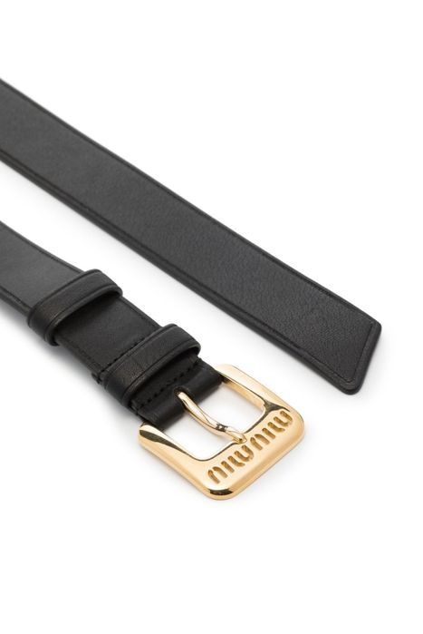 Pasek damski czarny MiuMiu złota klamra
