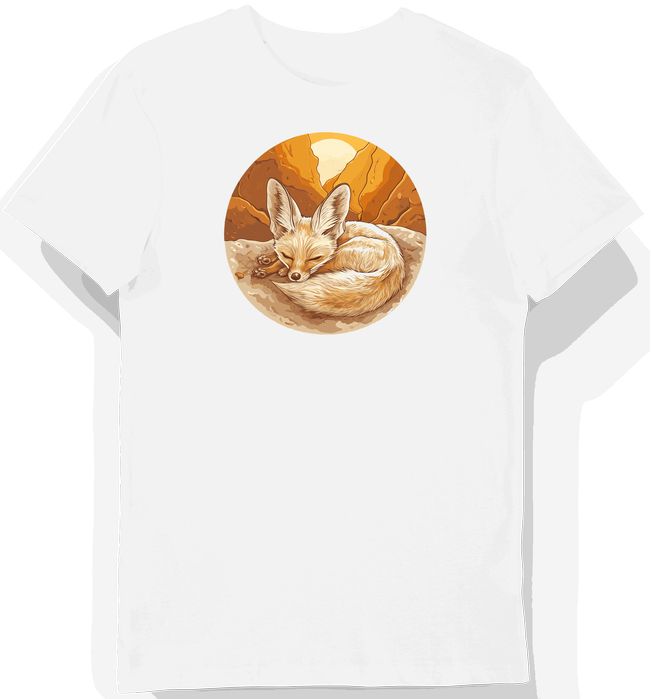 Koszulka męska biała z motywem lisa pustynnego i ciepłej aury XXL