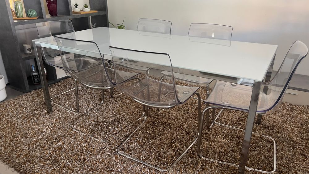 Mesa IKEA TORSBY, cromado/brilho branco, 180x85 cm/ 6 pessoas